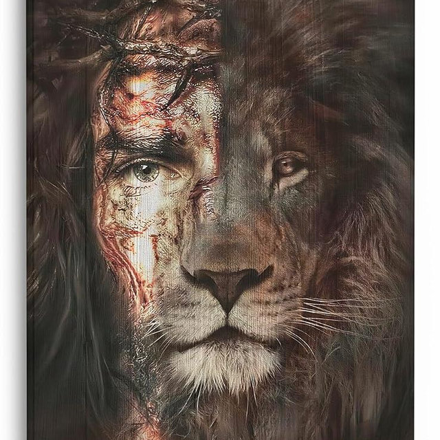Jesus and Lion Canvas Wall Art Framed the Perfect Combination Picture Jesus Lion of Judah Painting Artwork Jesus Christ and Lion Poster Prints - 28x40 Inch