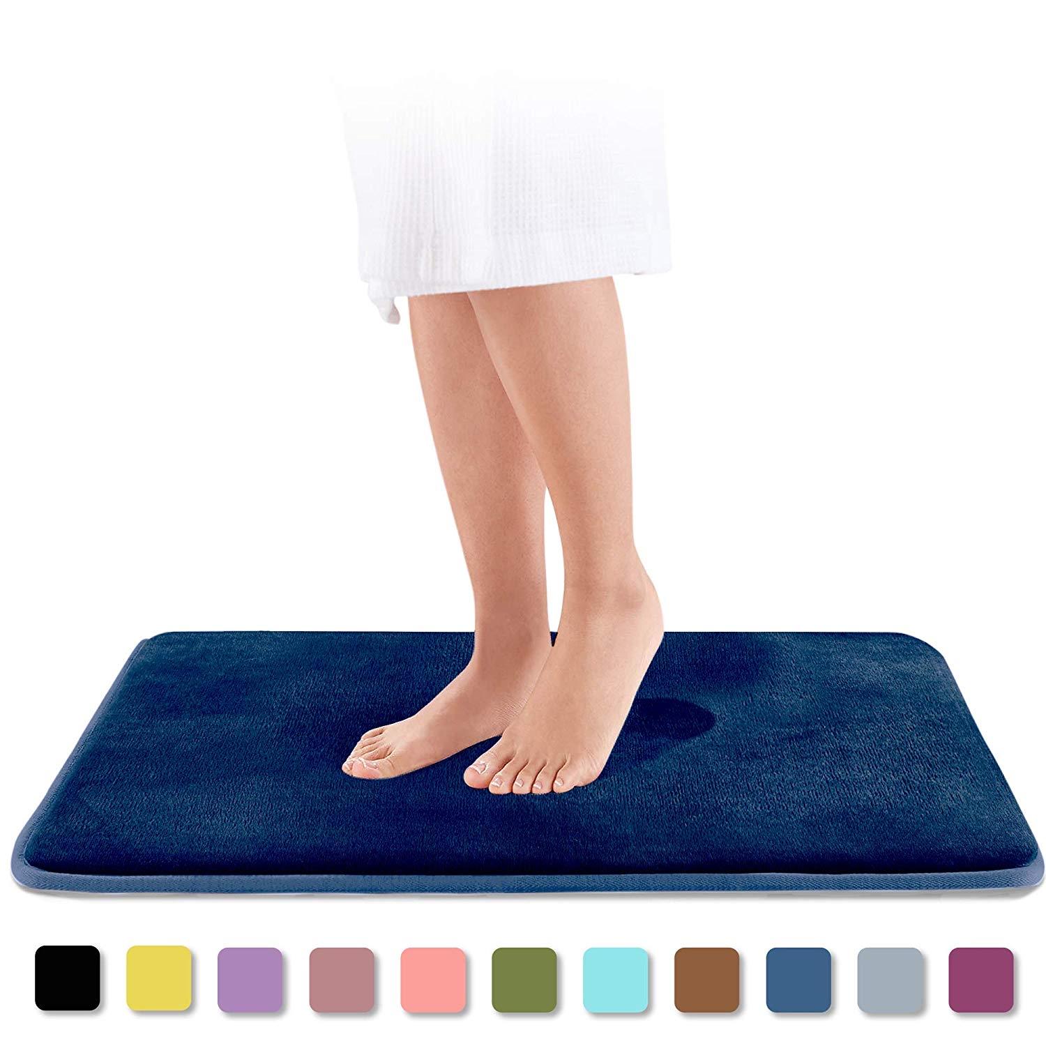Genteele Memory Foam Bath Mat Non Slip Absorbent Super Cozy Velvet Bathroom Rug Carpet (20 inches X 32 inches, Navy)