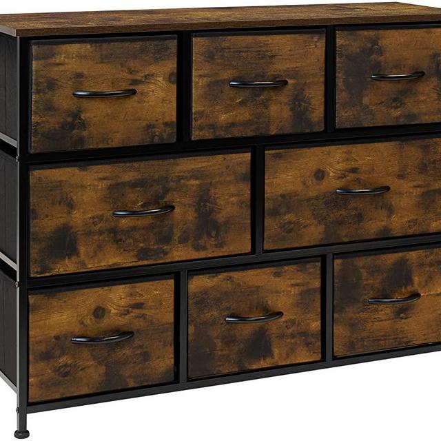 Sorbus Fabric Rustic Dresser for Bedroom - Chest of 8 Drawers, Farmhouse Furniture Tall Storage Tower Clothing Organizer, for Closet, for Living Room, Steel Frame, Fabric Bins (Rustic Wood Brown)
