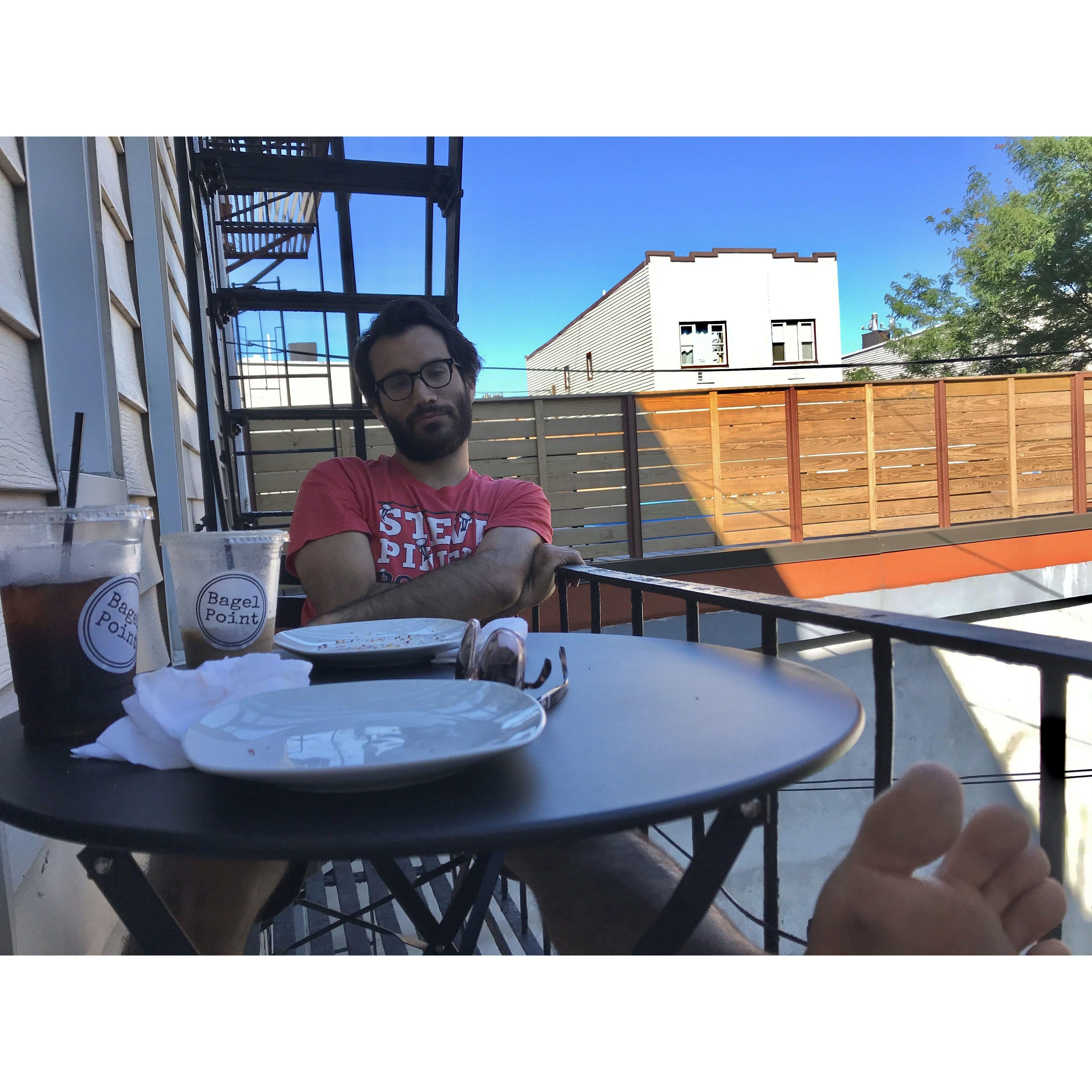 We turned Jordan's fire escape into an outdoor dining room when restaurants were still closed, for date nights