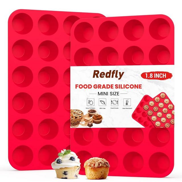 Redfly 2 Pack Silicone Muffin Pan, Silicone Mini Muffin Pan 24, Mini Cupcake Pans, Mini Muffin Tin, Silicone Molds for Baking, BPA Free Silicone Cupcake Molds, Mini Muffin Silicone Molds