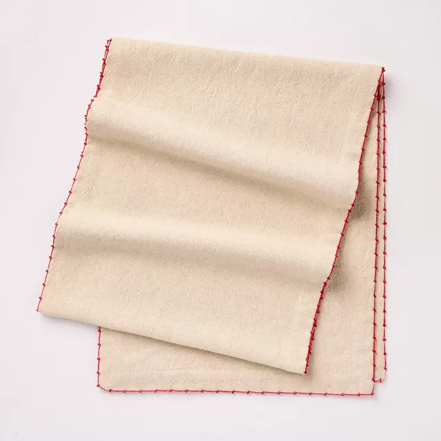 14"x72" Embroidered Trim Table Runner Natural/Red - Hearth & Hand™ with Magnolia