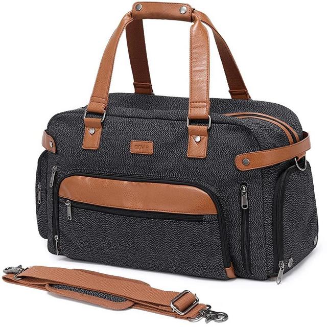 BOVIP Canvas Overnight Bag Travel Carry on Shoulder Duffel Bag Weekender Bag with Shoes Compartment for Men Women Black