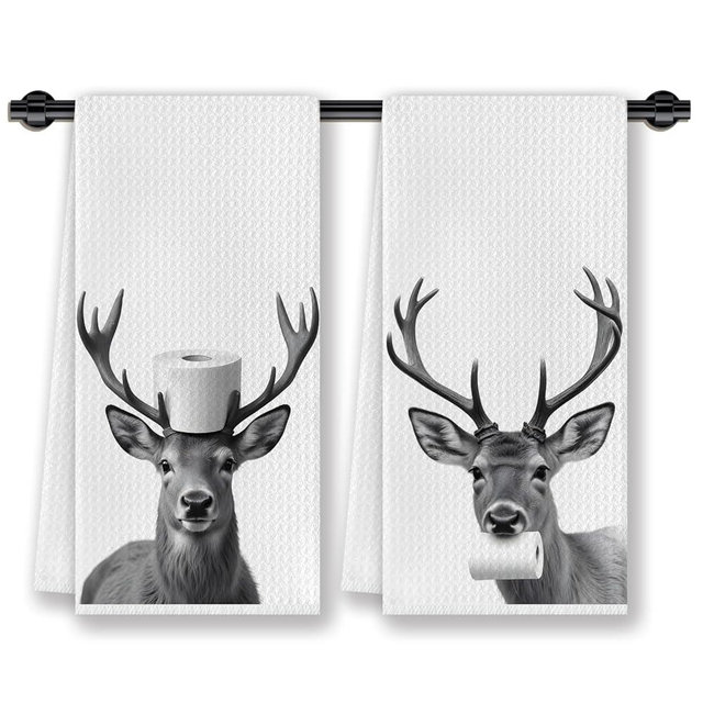 CosxHabitat Deer Hand Towel for Bathroom Decor,16x24 in Set of 2,Funny Reindeer Gift for Women & Kids