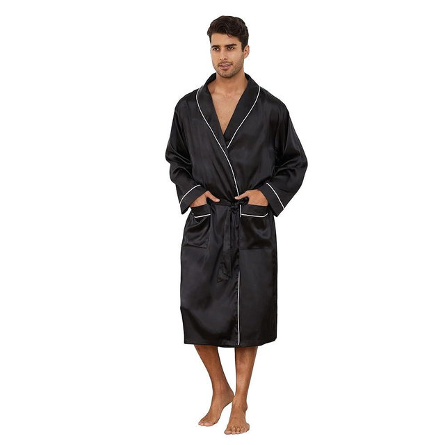 Vulcanodon Men’s Satin Robe Lightweight,Men's Luxurious Silk Kimono Bathrobe