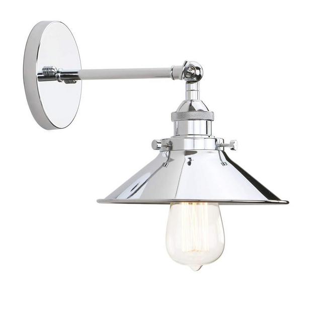 PERMO Vintage Industrial Metal Wall Sconce Lighting 180 Degree Adjustable Wall Lamp (Chrome)