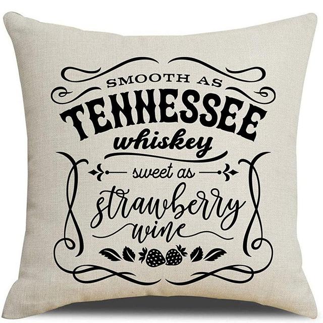 PSDWETS Modern Farmhouse Decoration Smooth As Tennessee Whiskey Sweet As Strawberry Wine Cotton Linen Throw Pillow Covers 18 x 18 Inches for Rustic Home Decor