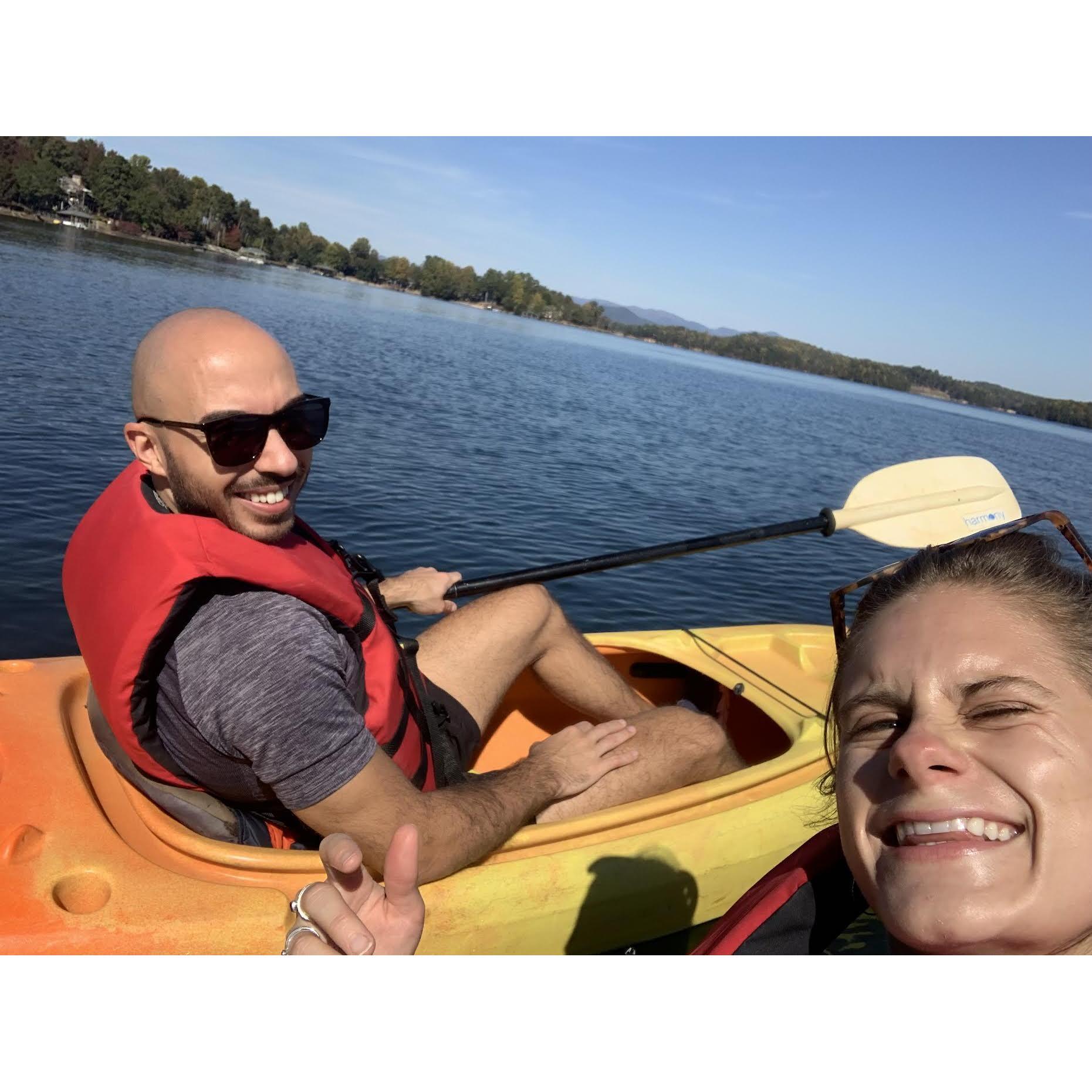 Squinty smiles for kayaking at our beloved Lake Keowee!