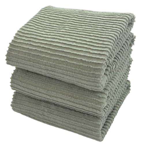 Sage Green Kitchen Dish Towels 100% Cotton Cloth Soft Cleaning Drying Absorbent Terry Ribbed Loop: Set of 3 Multipurpose for Everyday Use