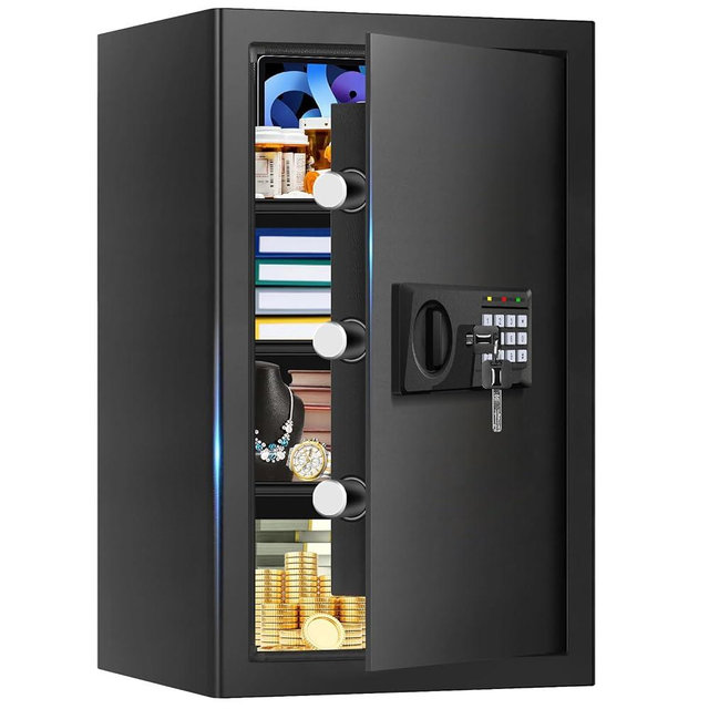 5.2 Cu Ft Large Home Safe Box Fireproof Waterproof, Personal Security Safe with Digital Keypad, Spare Keys, Alarm System and 3 Removable Shelves, Fire Document Safes for Home Money Medicine Valuables
