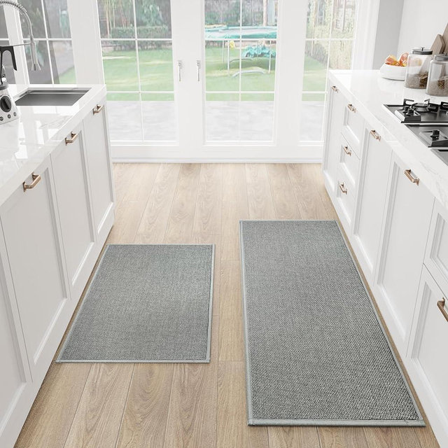 SUMLANS Kitchen Mat Set of 2 PCS, Cushioned Non Slip Rugs for Kitchen Floor, Absorbent Runner Comfort Standing Mats Washable for Kitchen, Office, Home (Grey, 17.3"x47"+17.3"x30")