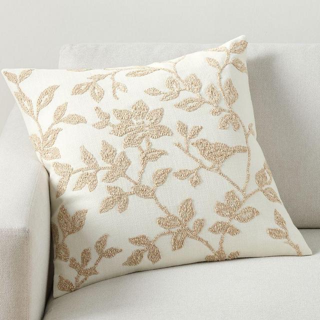 Hermosa Floral Embroidered Pillow Cover, 22" x 22", Neutral Multi