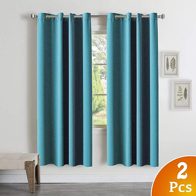 Room Darkening Teal Curtains for Bedroom 2 Panels Blackout Draperies Curtains for Kids Room Window Treatment Thermal Insulated Solid Grommet Blackout Drape Panels, Teal, 52"W x 72"L, 2 Panels