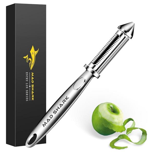 MAD SHARK Ultra Sharp Potato Peeler, Fruit Carrot Veggie Peelers for Kitchen,Flat/Serrated Blade 2 in 1-I Shaped Stainless Steel Peelers,Vegetable Peeler with Ergonomic Non-Slip Handle
