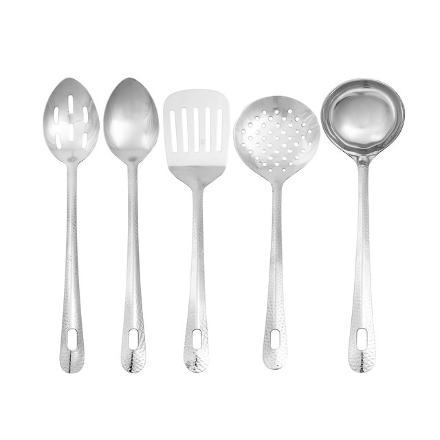 Lexi Home 5-Piece Stainless Steel Hammered 13" Kitchen Utensil Set