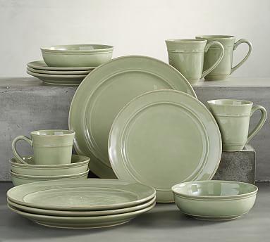 Cambria Dinnerware, 11 3/4" Dinner Plate 16-Piece Soup Bowl Set, Celadon