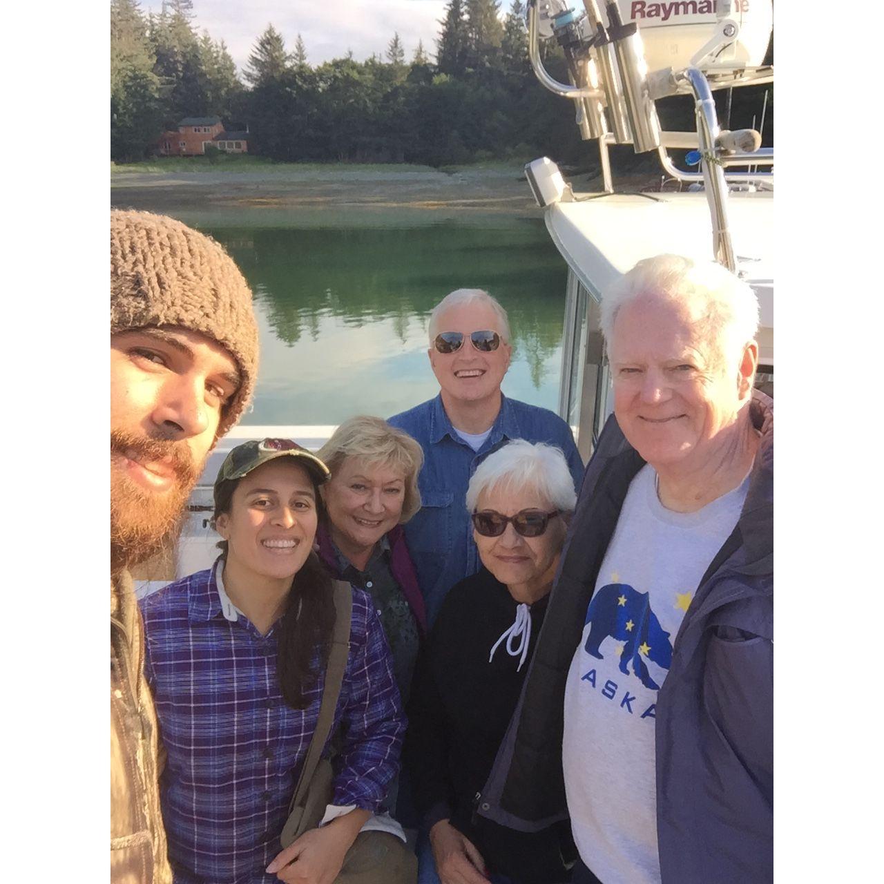 Theresa's parents visiting Juneau. Derek's grandparents, Scott and Connie, took us all out on their boat!