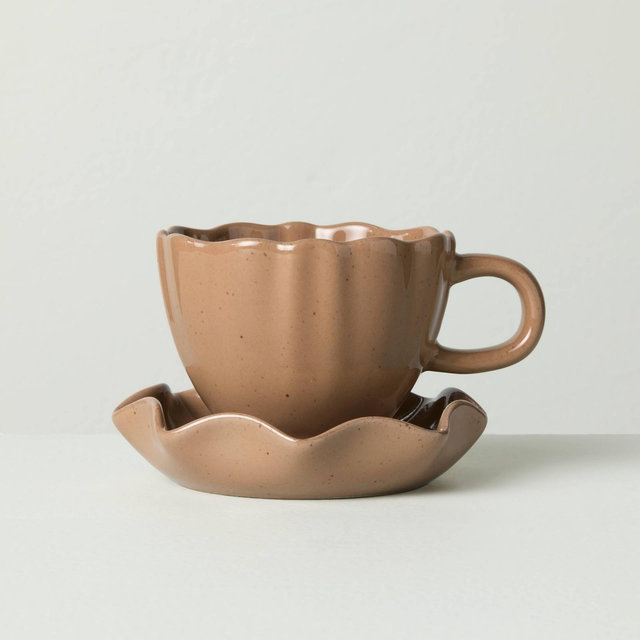 5oz Scalloped Stoneware Espresso Cup Tan - Hearth & Hand™ with Magnolia