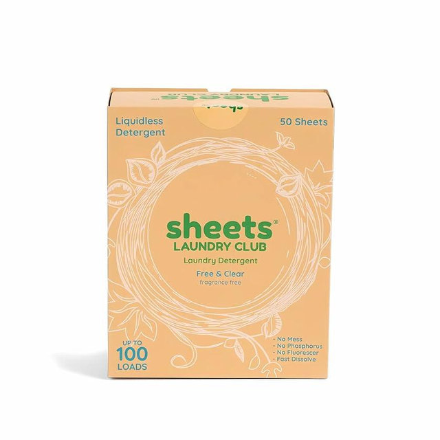 Sheets Laundry Club Laundry Detergent Sheets, 100 Loads - Fragrance Free Scent, Eco-Friendly, Quick-Dissolving Formula, Hypoallergenic, Septic Safe, Plastic-Free Packaging - 50 Sheets