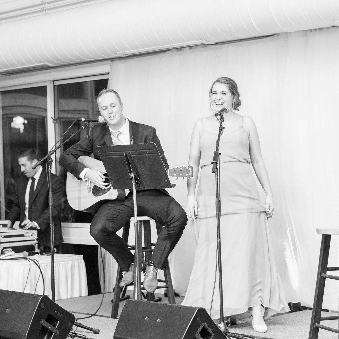 Singing at our friends Meg and John's wedding reception.