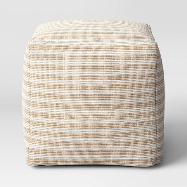 Sun Bleached Striped Outdoor Pouf Ivory/Tan - Threshold™