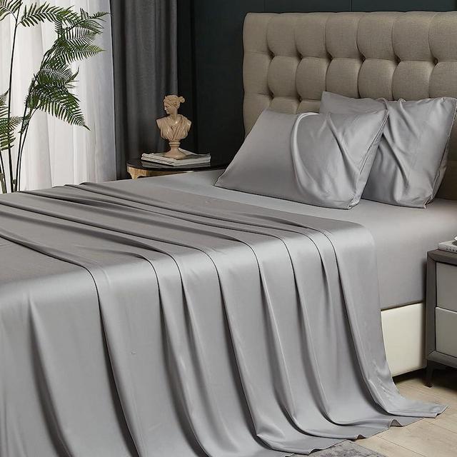 HYPREST Bamboo Sheets King- Extra Deep Pocket Sheets Fits 18"-24" Thick Mattress,4 Pieces Light Grey Sheets Luxury Silky Soft Breathable Cooling Bed Sheets No Sweat, Cool Sheets for Hot Sleepers