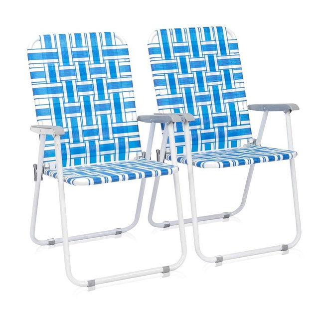 UDeuxff Folding Webbed Oversized Lawn Chairs Set of 2, 260 LBS High Beach Chair for Adults Heavy Duty, Portable Patio Chair for Yard, Garden (Blue-Small)