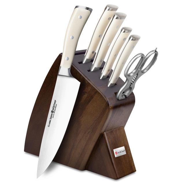 Wusthof Classic Ikon Creme Knife Set 7-piece Slim Walnut Block | Cutlery and More