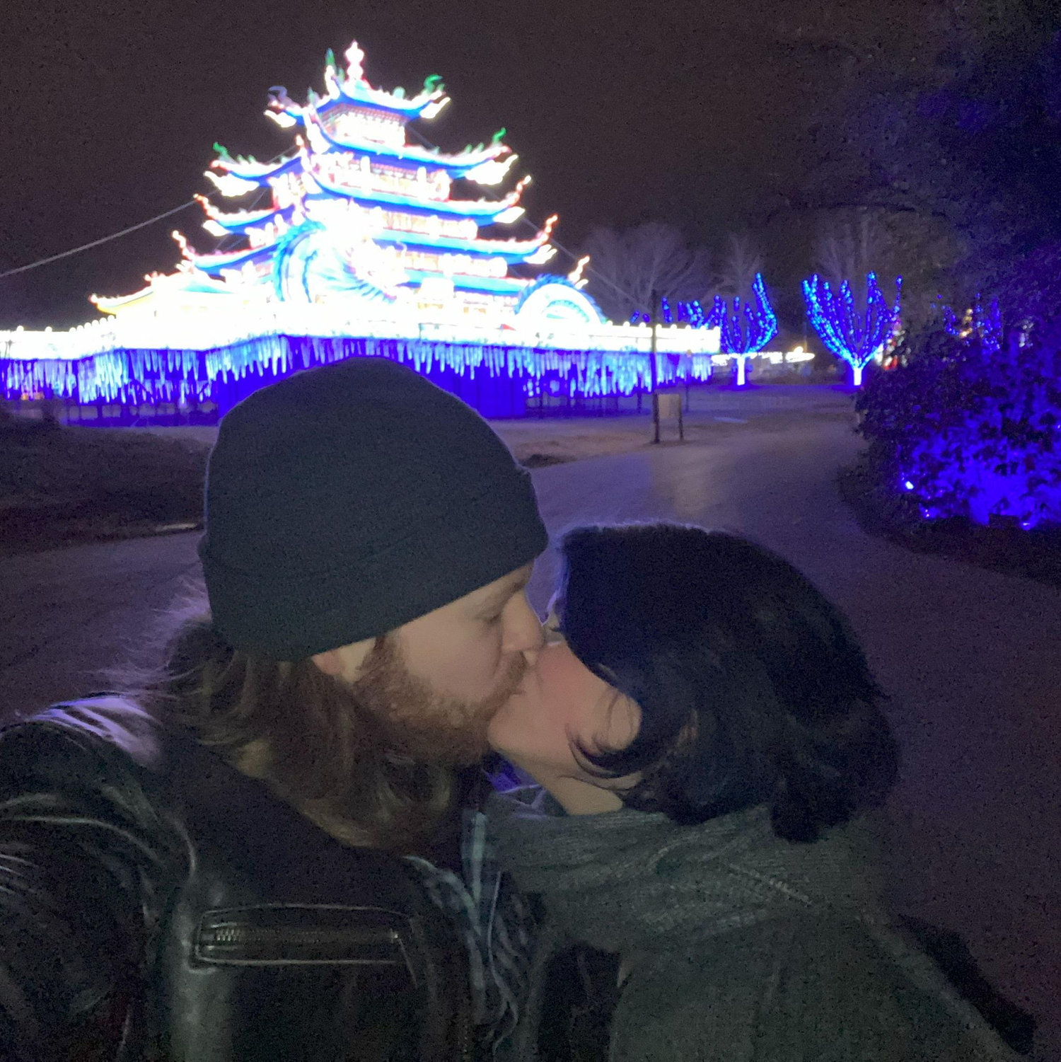 The night we got engaged. We were so excited to call everyone we forgot to take a picture. Luckily, they let us back into the zoo to take a few!