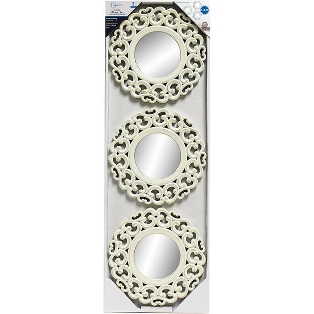 Mainstays 3 Pack Carved Scroll 10" Mirror Set, Distressed White
