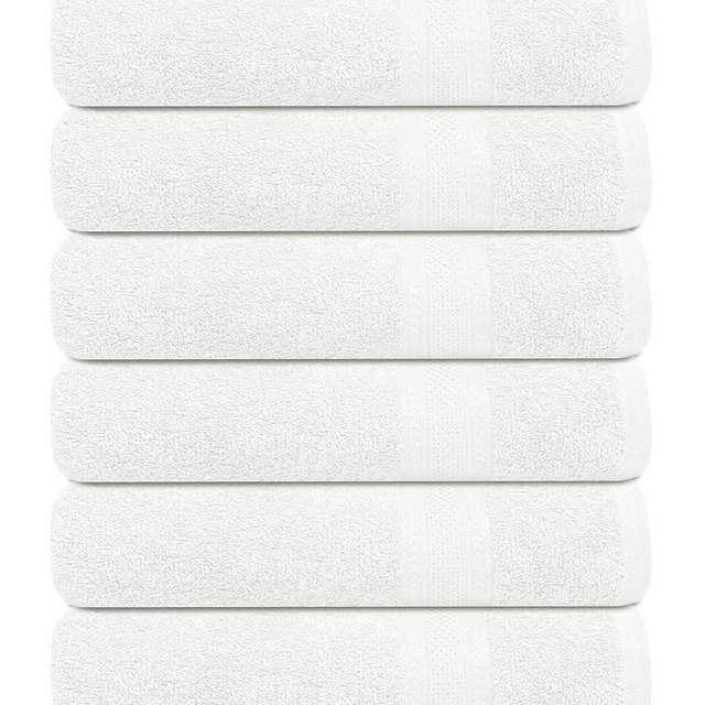 TEXCRAFT Bath Towel Set, White Cotton Terry Towels for Bathroom, Quick Dry, Lightweight, Highly Absorbent, Soft Feel, 24 x 50 Pack of 6 for Shower, Pool, Spa, Gym, Hand Towel for Daily Use