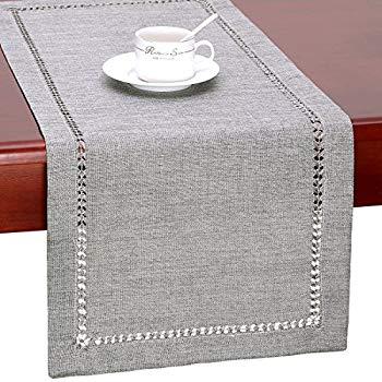 Grelucgo Handmade Hemstitch Gray Dining Table Runner