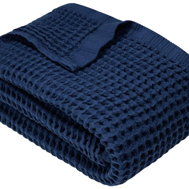 DEMMEX Organic Cotton Waffle Weave Turkish Bath Towel - Ultra Soft Lightweight Quick Dry, Oeko-Tex Certified, 100% Turkish Cotton (Navy Blue, Large (60x30))