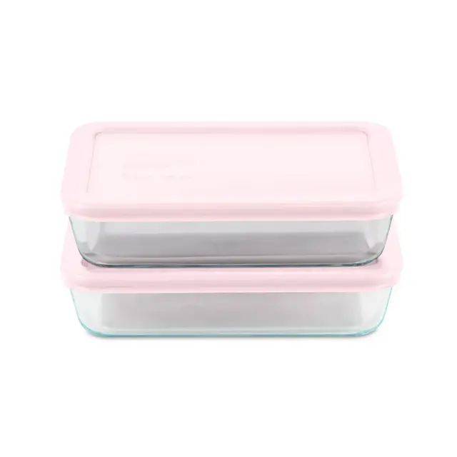 Pyrex® Simply Store® 4pc 3c Rectangle Glass Storage Set with Nouveau Pink Lid