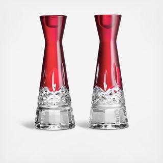 Lismore Red Candlestick Holder, Set of 2