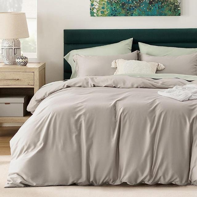 Bedsure Cooling Duvet Cover King - Silky and Breathable Eucalyptus Lyocell Cotton Hybrid Comforter Cover Set for Hot Sleeper - Hypoallergenic and Moisture Wicking Cooling Bedding Set, Sand