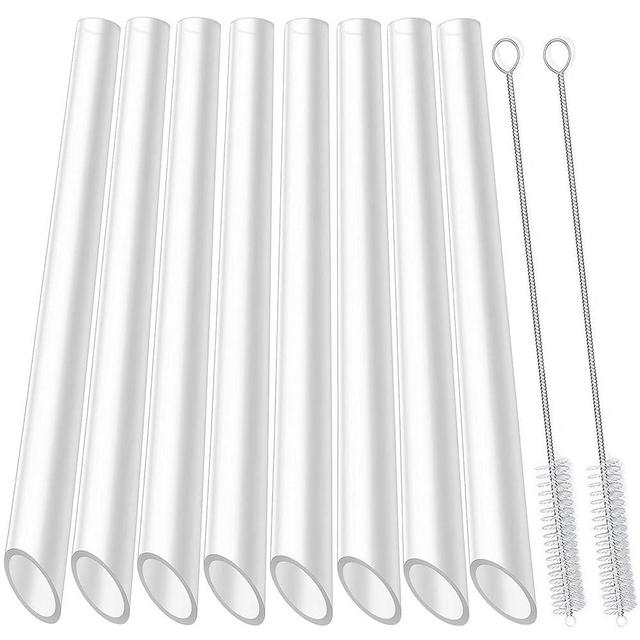ALINK Reusable Clear Boba Straws, 13 mm x 10.5 in, Jumbo Hard Plastic Smoothie Straws for Bubble Tea, Popping Pearls, Pack of 8 with 2 Cleaning Brush