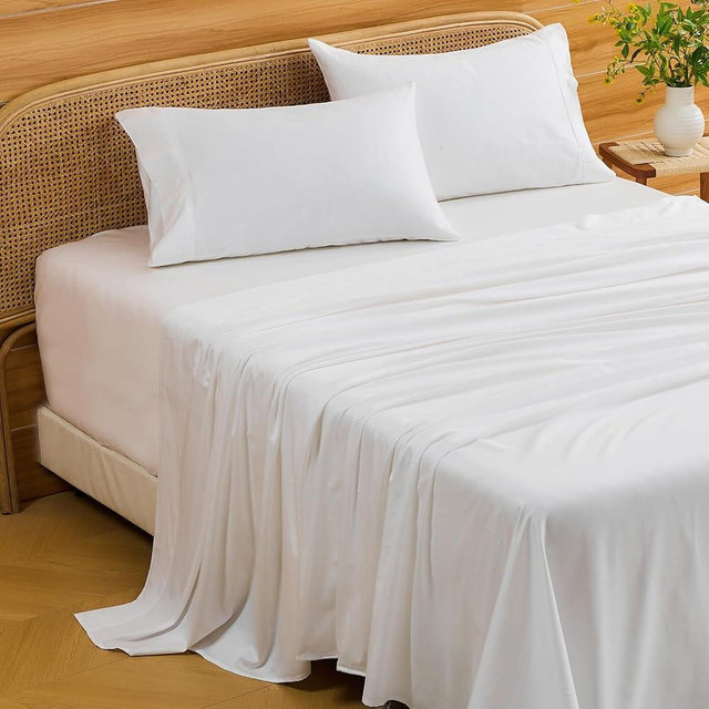 Bedlifes Deep Pocket Sheets 18-24 Inch, King Size Egyptian Cotton 1000 Thread Count, 4-Piece - Fits Extra Thick Mattresses, Cooling & Breathable (White)