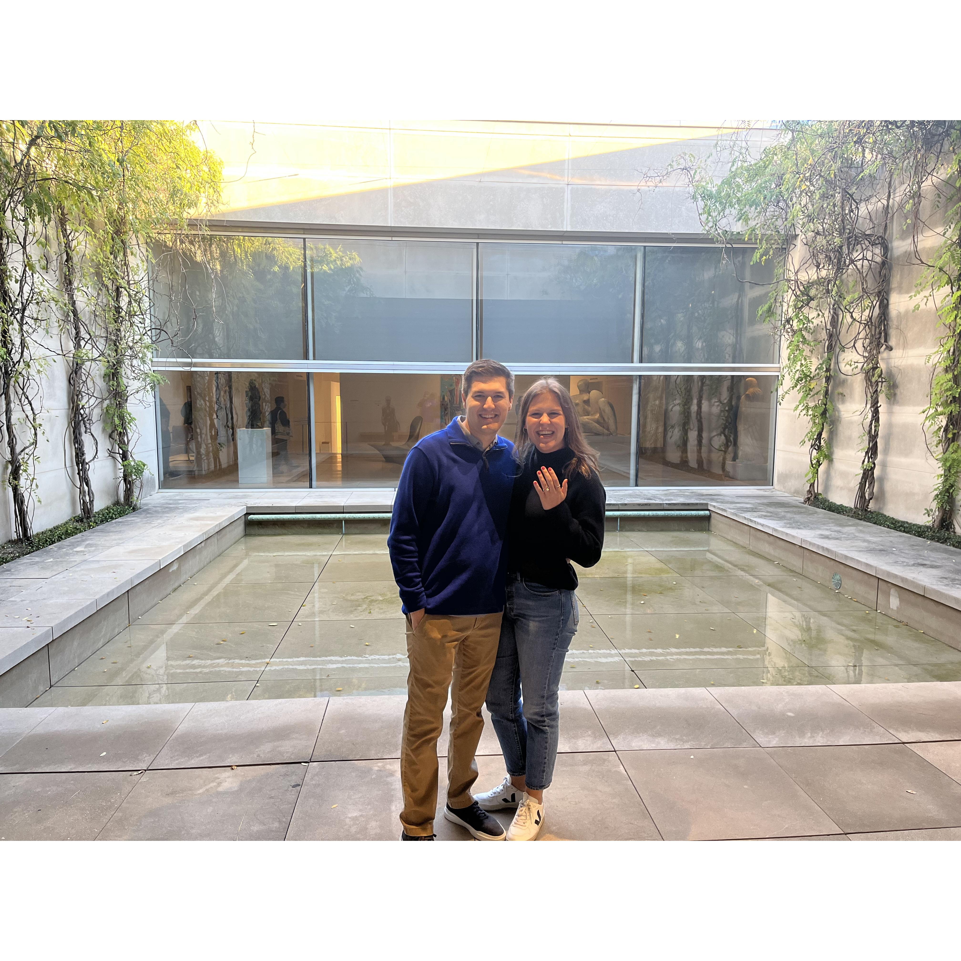 Jack proposed at the Dallas Museum of Art on November 12, 2022. Just shy of us celebrating 10 years together!