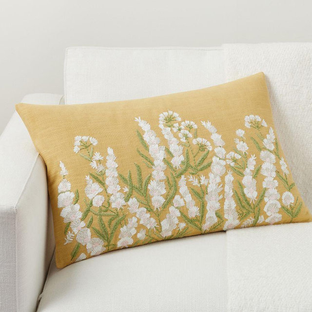 Grace Floral Embroidered Lumbar, 16 x 26" ", Yellow Multi
