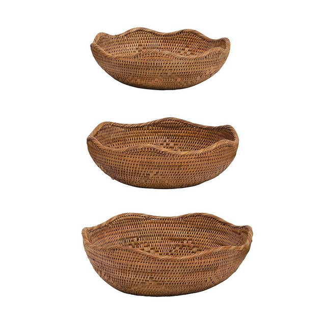 Bloomingville Decorative Hand-Woven Rattan, Set of 3 Bowl, Natural, 3