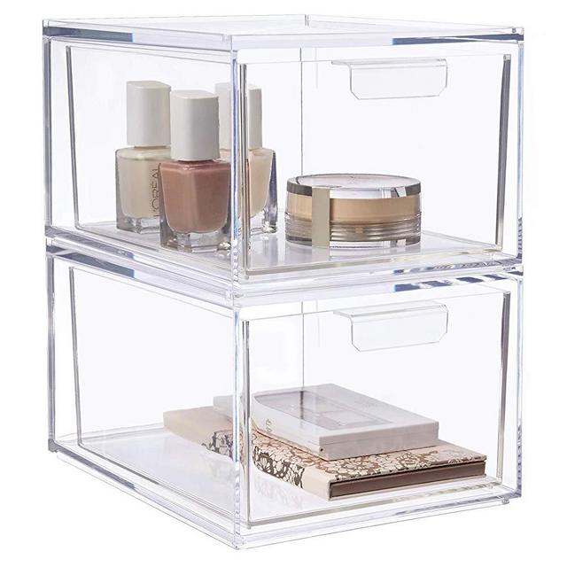 STORi Audrey Stackable Cosmetic Organizer Drawers 4-1/2" Tall | Set of 2 Clear