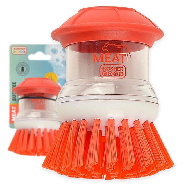 The Kosher Cook Meat Red Sud-Zee Scrub Brush with Liquid Dish Soap Dispenser –Scouring Sponge Bristles with Ergonomic Handle - Color Coded Kitchen Tools