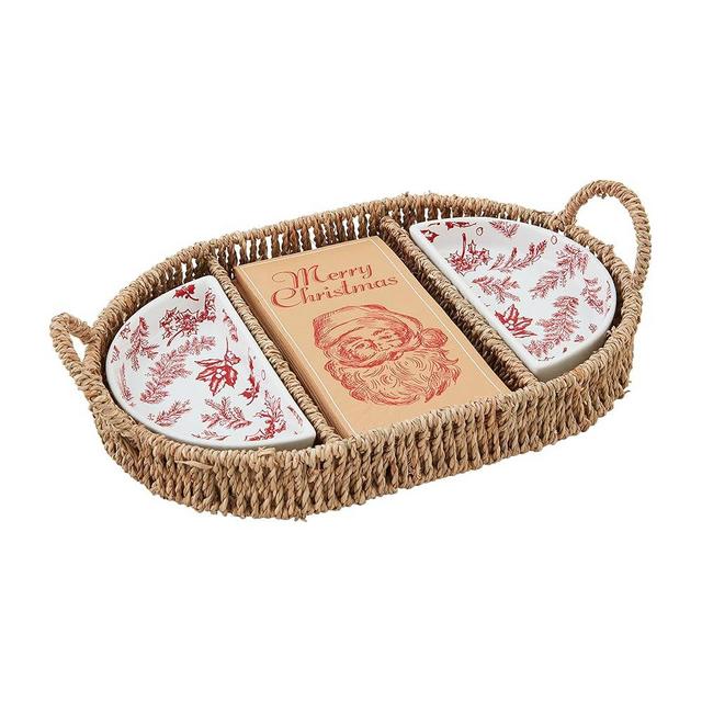 Mud Pie Toile Napkin Dish Tray Set; basket 8" x 14 1/4" | dish 6 3/4" x 3 3/4" | towel 7 3/4" x 4"