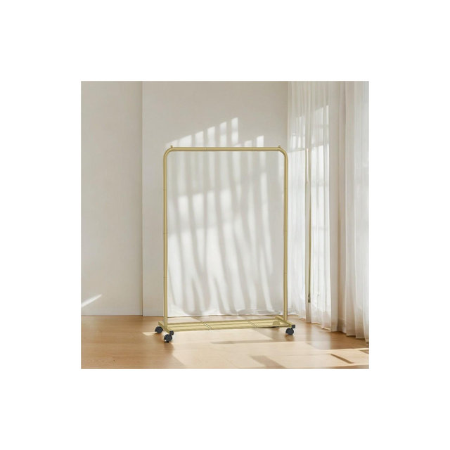 Heavy-Duty Clothes Rack with Dense Mesh Storage Shelf, 25.4mm Metal Garment Rack with Wheels and 2 Brakes Freestanding Clothes Rack Gold