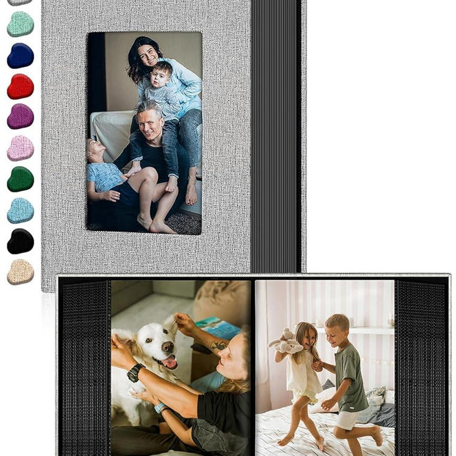 Ejblfe Photo Album 4x6,Linen Cover Slide-in Photo Album Book Can Holds 100 4x6 Photos with 50 Black Sheets for Family,Wedding,Baby and Holiday Pictures (Gray)