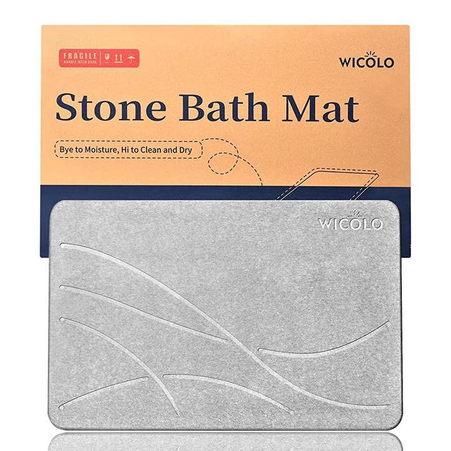 WICOLO Stone Bath Mat, Diatomaceous Earth Shower Mat Non Slip Instantly Removes Water Drying Fast Bathroom Mat Natural Easy to Clean (23.5*15inch, Light Grey)