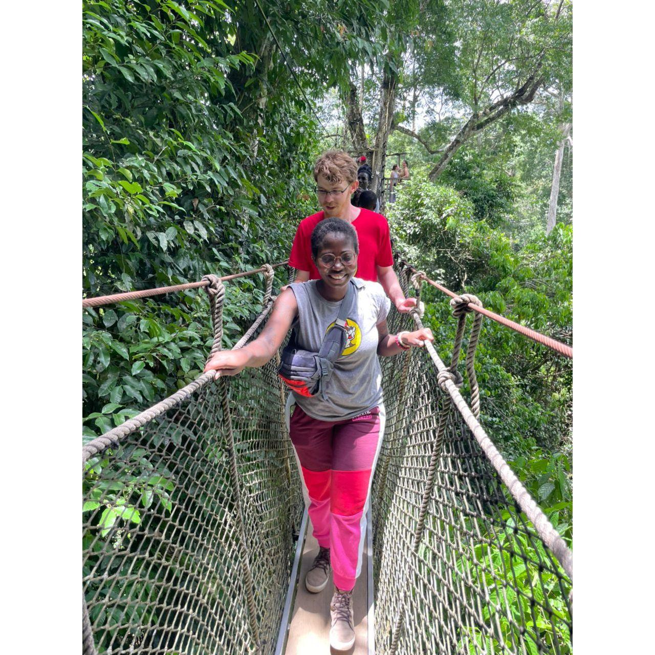 On a canopy ( over 130 feet above the ground) walk in Ghana