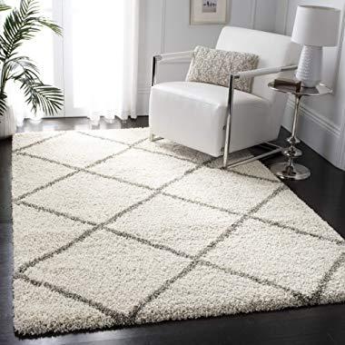 Safavieh Hudson Shag Collection Ivory and Grey Moroccan Diamond Trellis Area Rug (8' x 10')