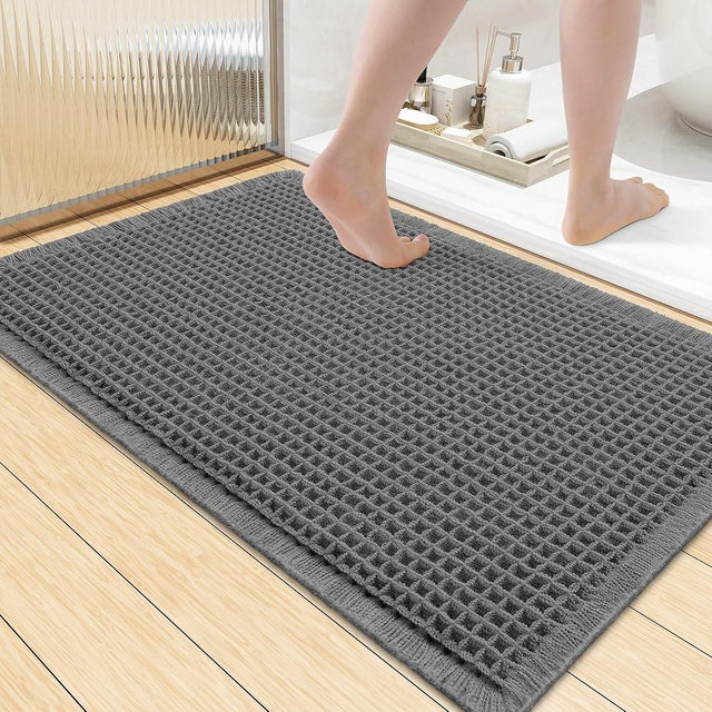 Smiry Waffle Bath Mat 36x24, Extra Soft Absorbent Bathroom Rugs, Non Slip Machine Washable Quick Dry Bath Rugs for Bathroom Floor, Tub, Shower, Home Decor Accessories, Dark Grey